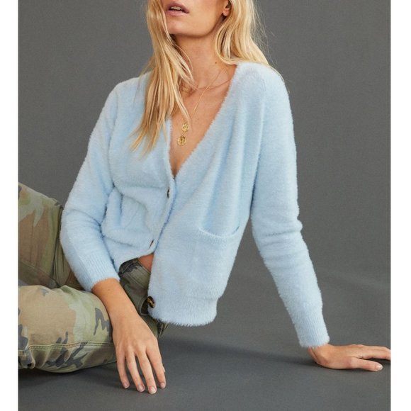 Anthropologie Charlie Holiday Miena Eyelash Cardigan Soft Sky Blue XS - Picture 1 of 8